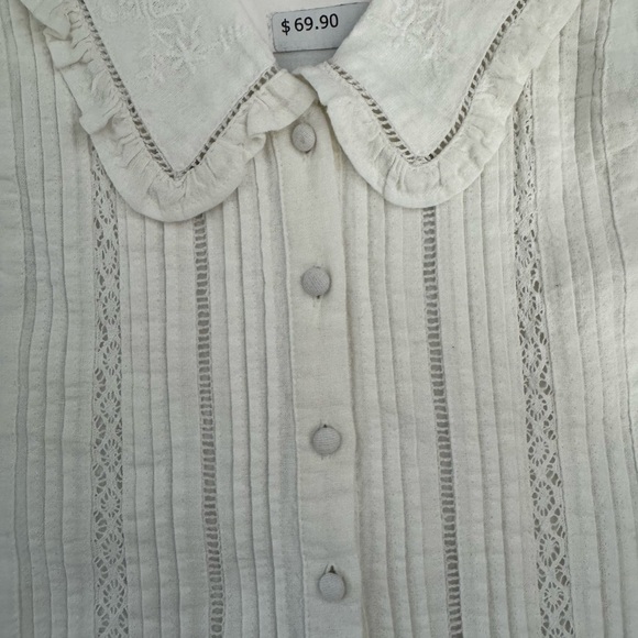 Zara NWT 100% Cotton Peter Pan Embroidered Collar Pleated Balletcore Dress - Picture 4 of 8